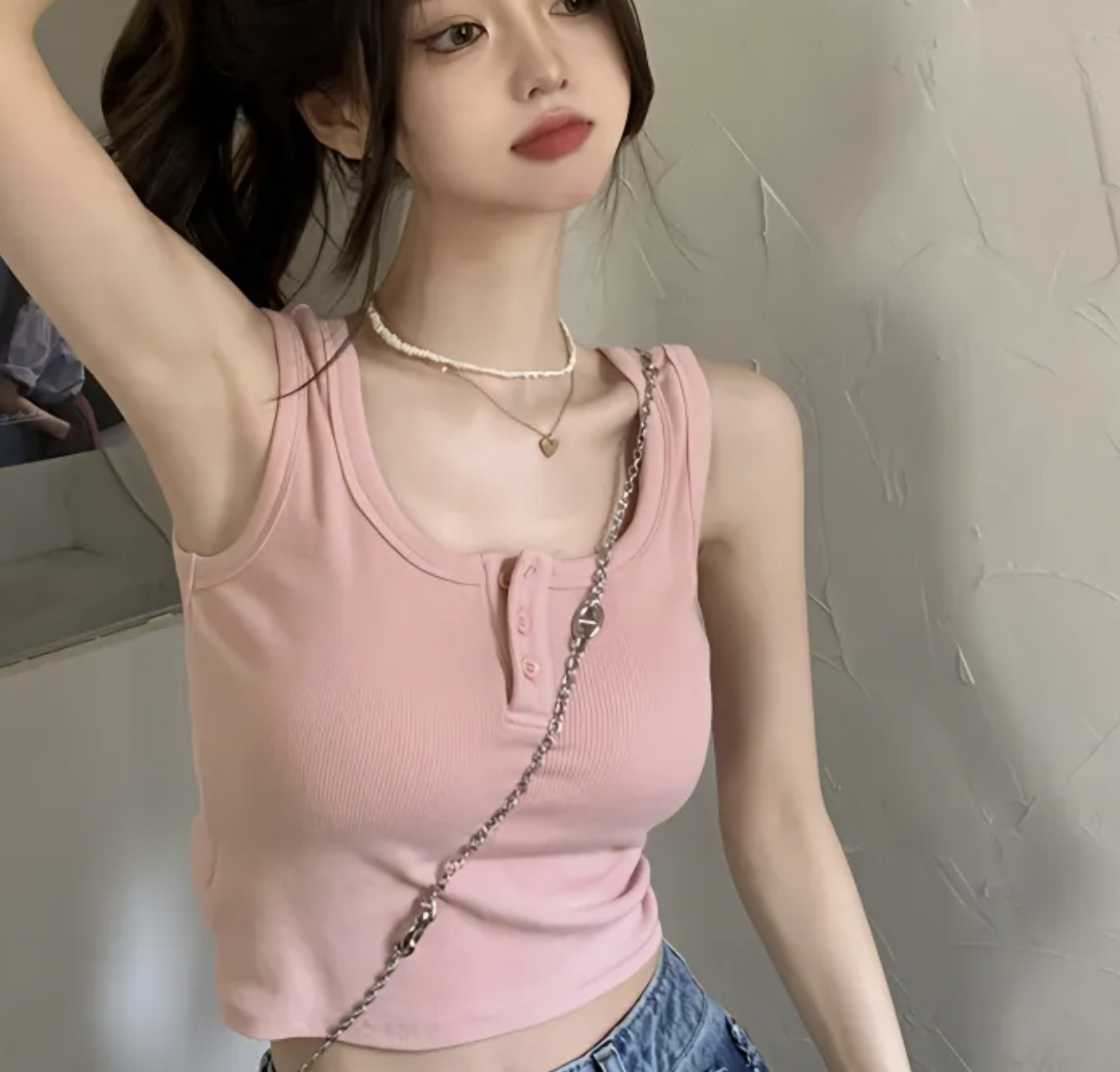 纯欲甜辣妹粉色短款内搭小吊带背心女夏季打底美背外穿BM工字上衣